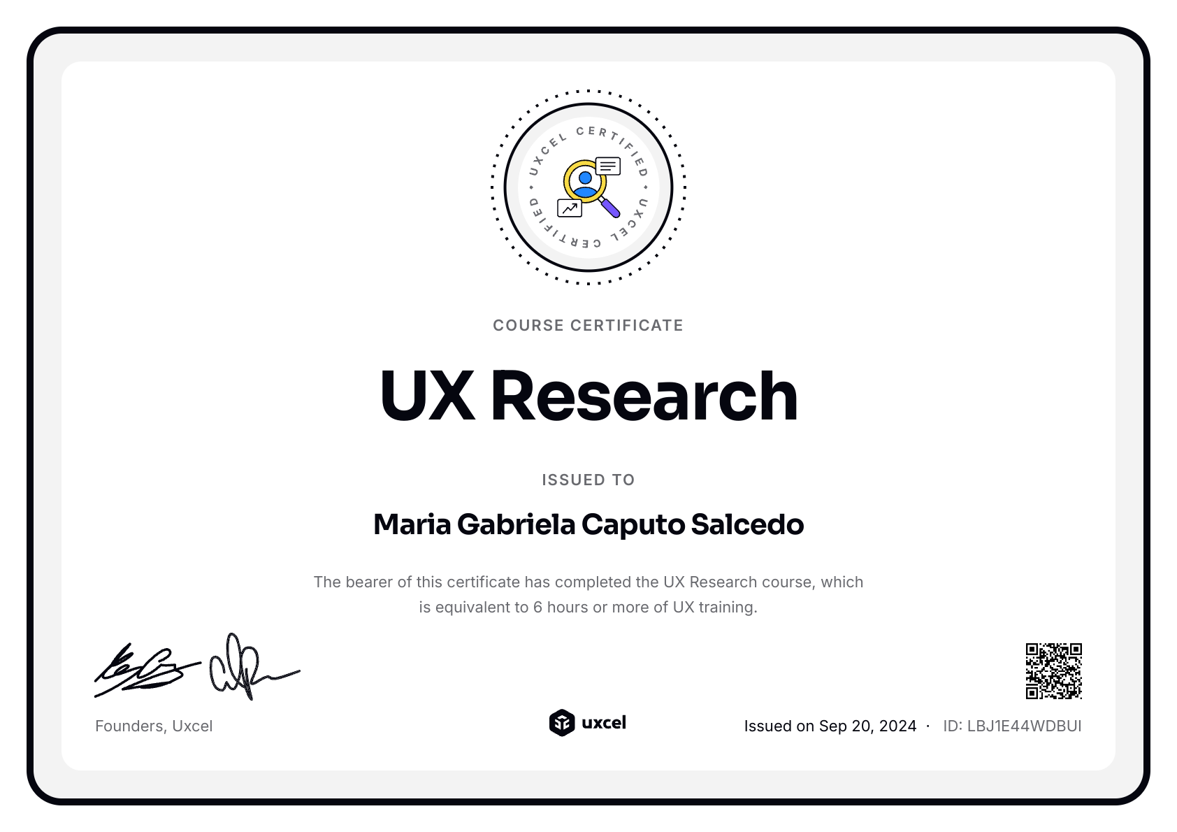 Maria Gabriela Caputo Salcedo's certificate